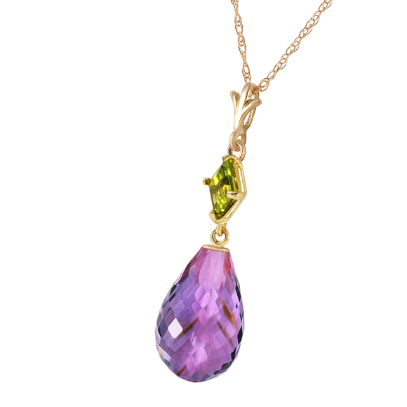 14K. SOLID GOLD NECKLACE WITH PERIDOT & AMETHYST (Yellow Gold) - Picture 3 of 3